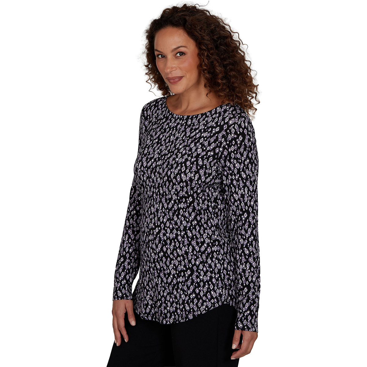 Petite Emaline Lavender Revelry Long Sleeve Diamond Blouse