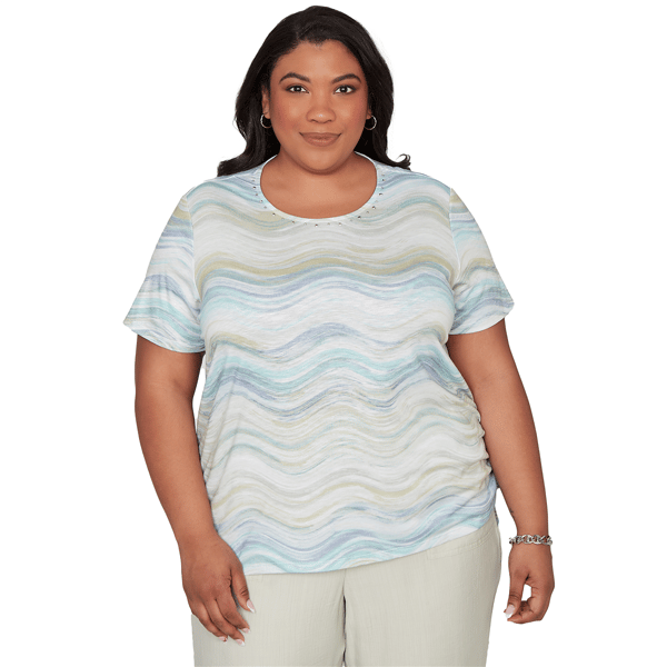 Plus Size Alfred Dunner Vintage Charm Wavy Biadere Side Tie Ruch - image 