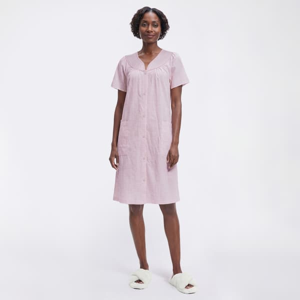 Womens Moon to Noon Short Sleeve Gingham Snap Duster - image 