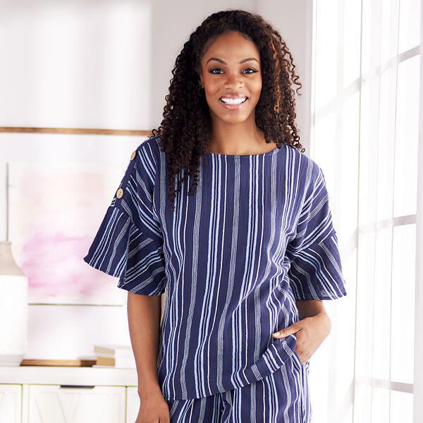 Womens Erika Jamie Stripe Button Shoulder Top - image 