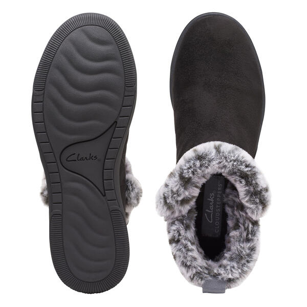 Womens Clarks® Breeze Fur Ankle Boots - Black
