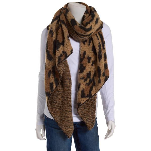 Womens Renshun Leopard Blanket Scarf with Noodle Fringes - image 