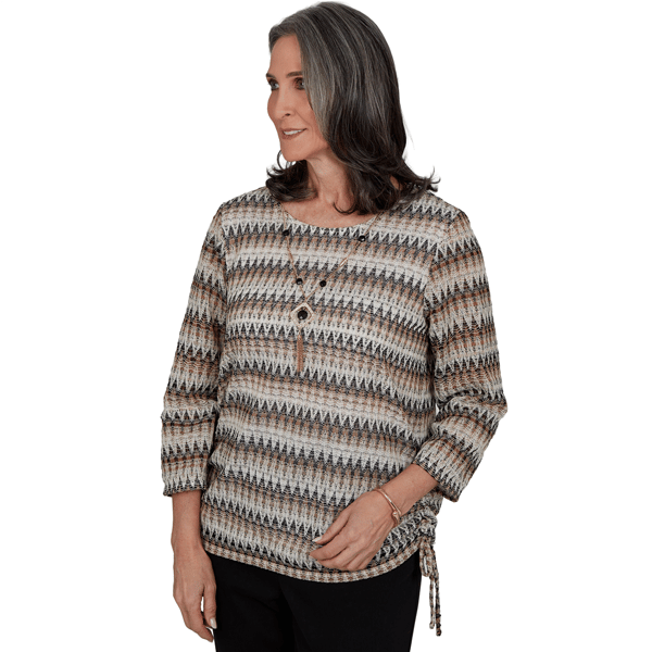 Petite Alfred Dunner Travel Advisory Textured Zig Zag Blouse
