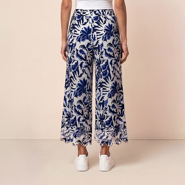 Womens Nicole Miller Elastic Waist Leaf Eyelet Trim Pants
