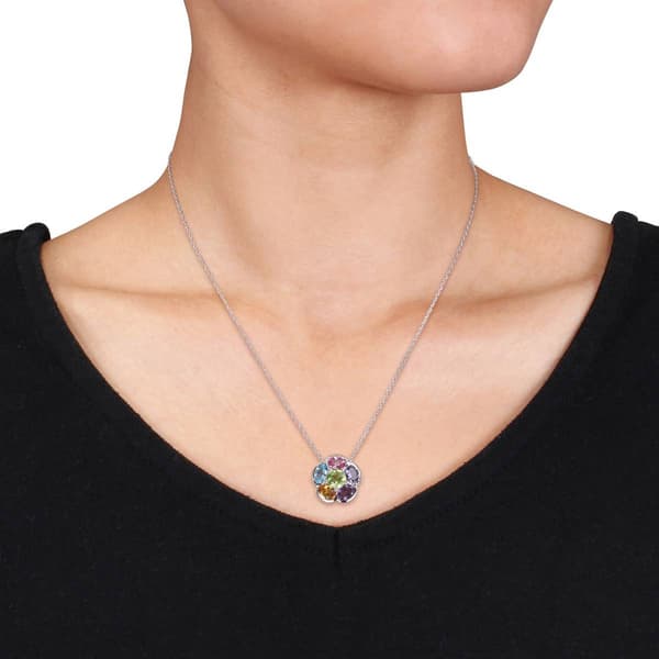 Sophia B Sterling Silver Multi-Gemstone Floral Pendant