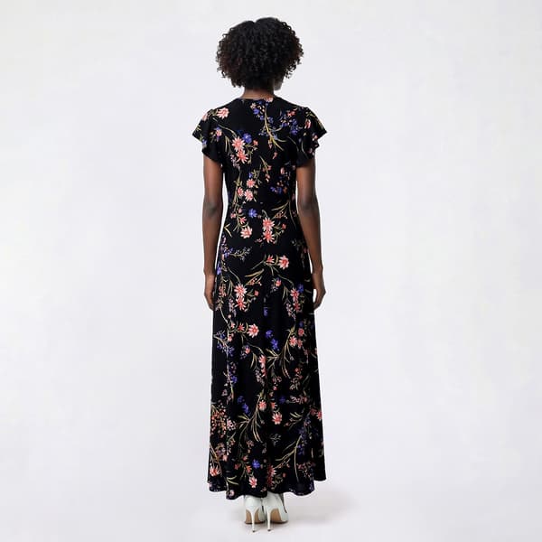 Womens MSK Flutter Sleeve V Neck Floral Maxi Dress