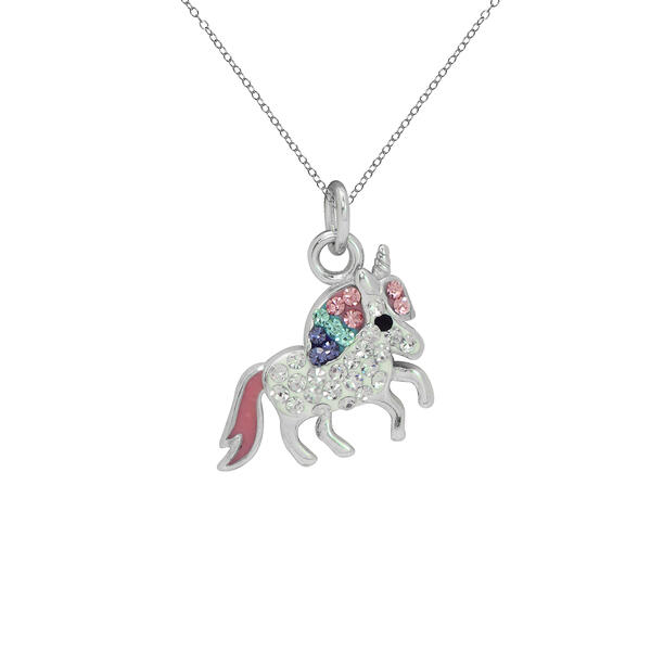 Kids Sterling Silver Multicolor Crystal Unicorn Pendant Necklace - image 