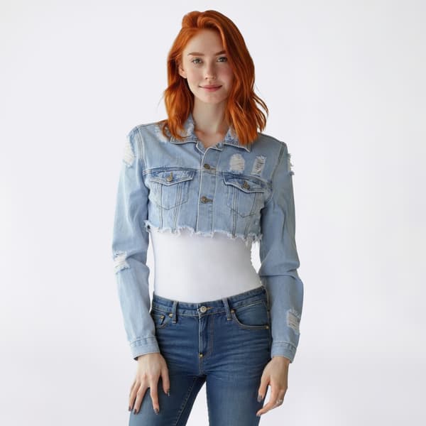 Juniors Madden Girl Destructed Cropped Denim Jacket - image 