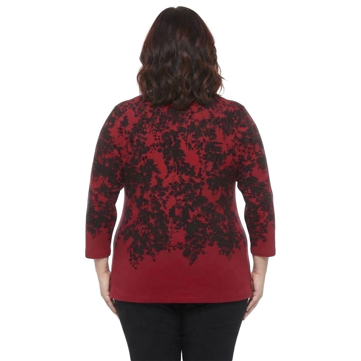 Plus Size Kasper 3/4 Sleeve Hardware Leaf Keyhole Blouse