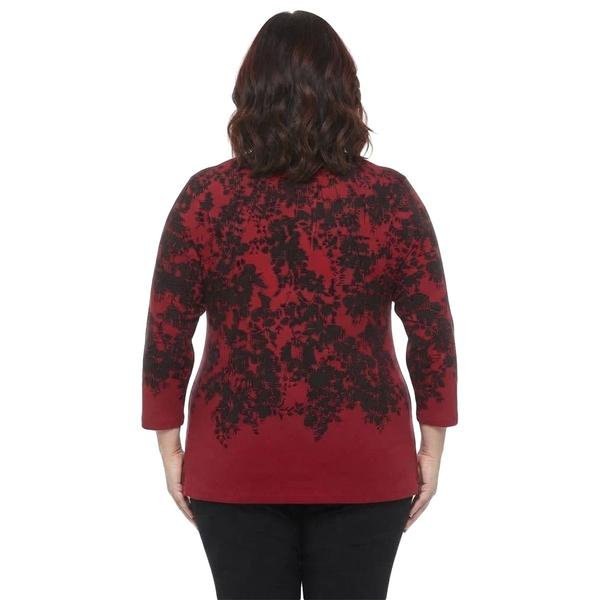 Plus Size Kasper 3/4 Sleeve Hardware Leaf Keyhole Blouse