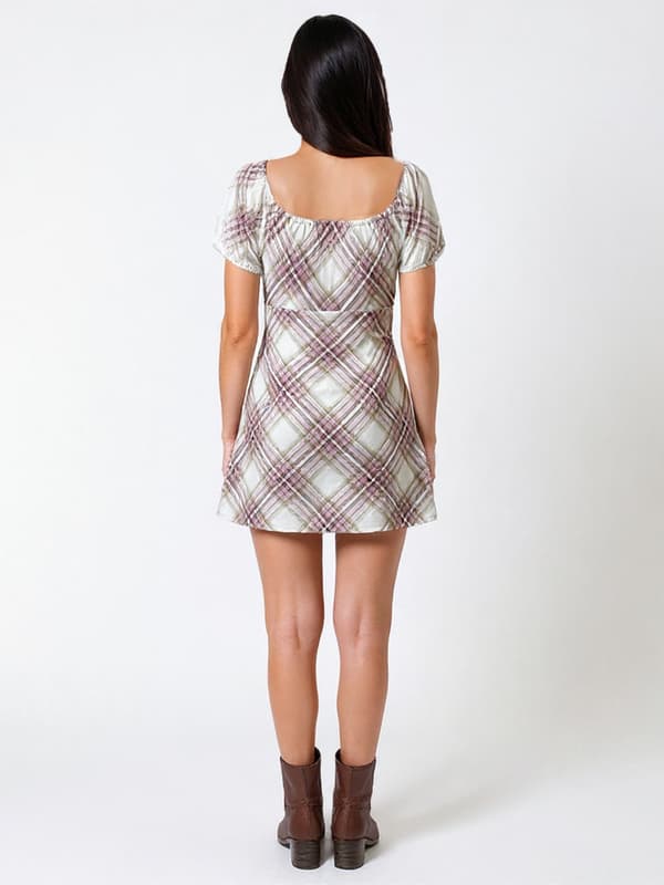 Juniors No Comment Plaid Tie Front Empire Waist Mini A-Line Dress