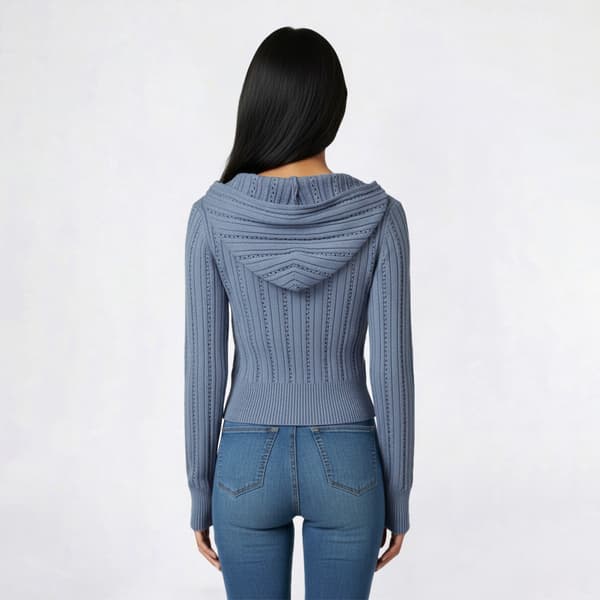 Juniors Madden Girl Wide Rib Pointelle Zip Up Sweater with Hood