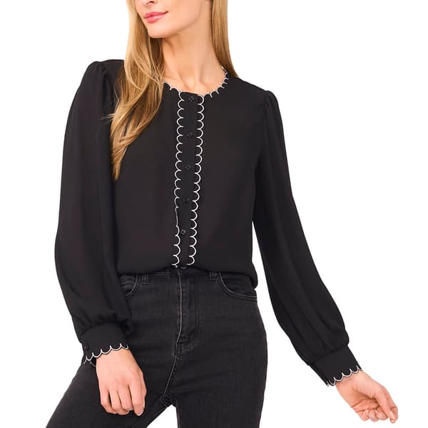 Womens Cece Long Sleeve Button Down Scallop Detail Blouse