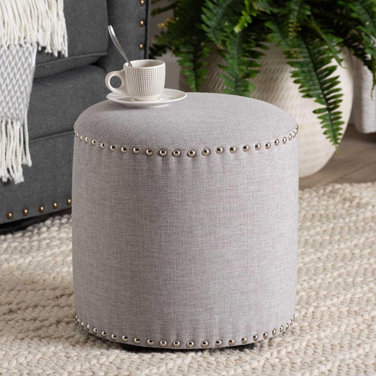 Baxton Studio Rosine Upholstered Nail Trim Ottoman
