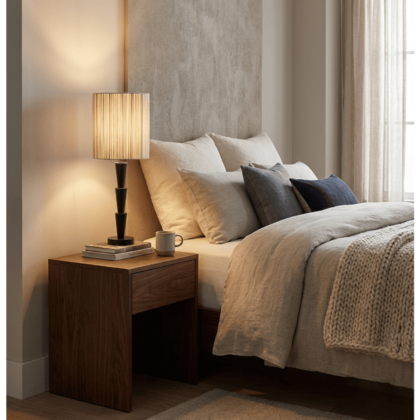 Adesso Amos Table Lamp with Soft Pleated Oatmeal Linen Shade