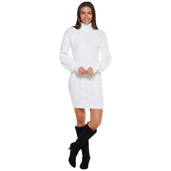 Juniors Almost Famous&#40;tm&#41; Mock Neck Cable Knit Sweater Dress - image 