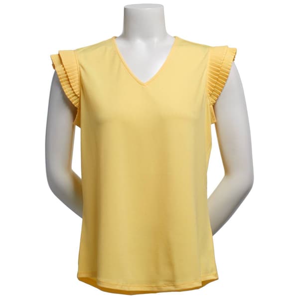 Womens Adrianna Papell Short Double Pleated Sleeve Solid Blouse - image 