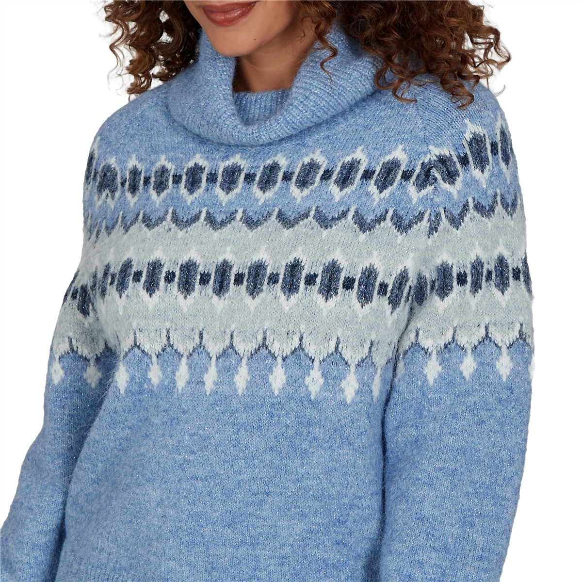 Petite Skye’s the Limit Icy Blue Sparkle Fair Isle Sweater