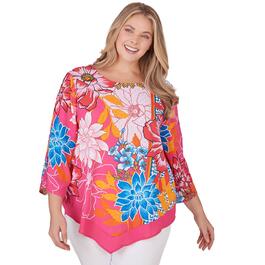 Plus Size Ruby Rd. Bright Blooms 3/4 Sleeve Floral Geo Blouse