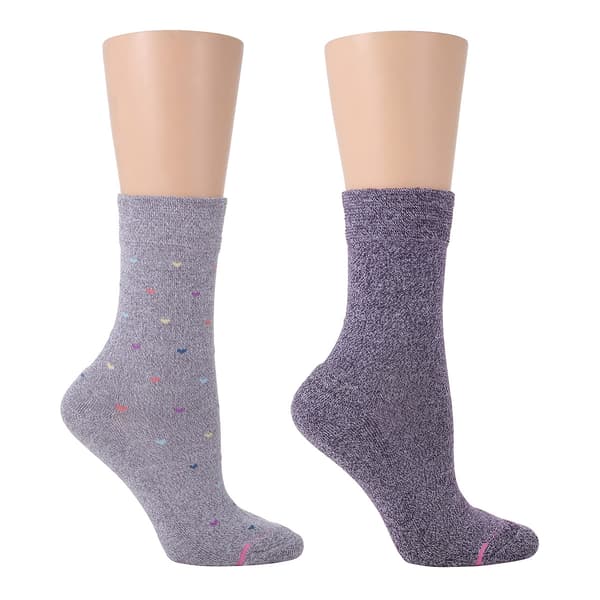 Womens Dr. Motion 2pk. Dot Comfort Top Crew Socks - Grey - image 