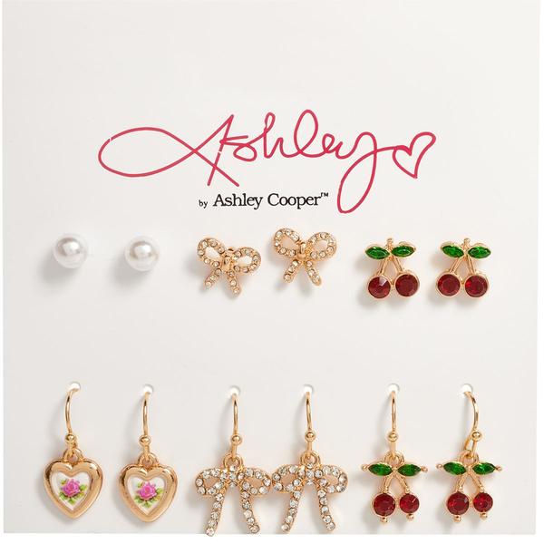 Ashley 6pr. Pearls/Bows/Cherry Earring Set - image 