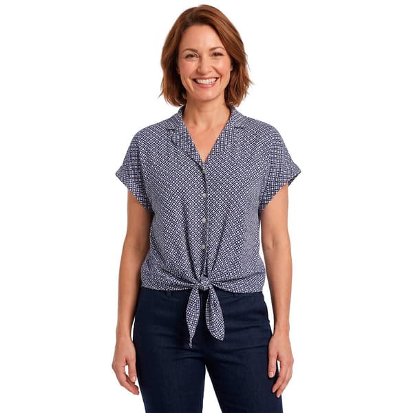 Womens Adrianna Papell Extend Sleeve Tie Front Geometric Blouse - image 
