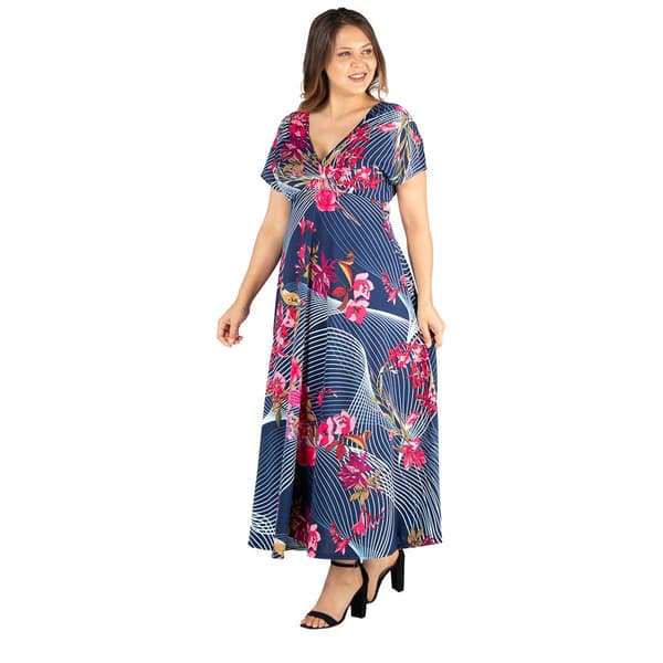 Plus Size 24/7 Comfort Apparel Floral Print A-Line Maxi Dress