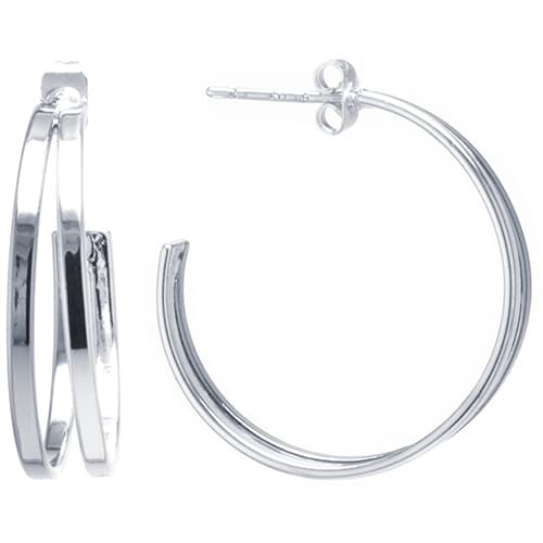 Fine Silver Plated 30mm Double Row Hoop Earrings