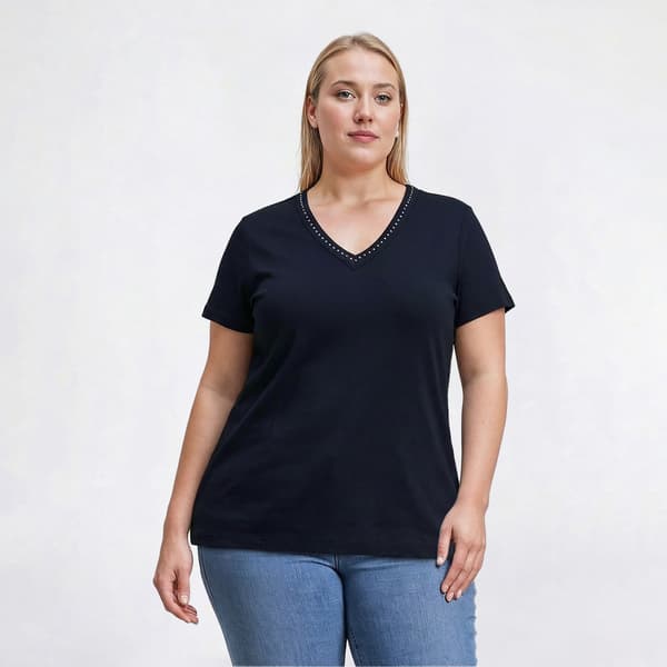 Plus Size Hasting & Smith Short Sleeve Solid V Neck Tee - image 