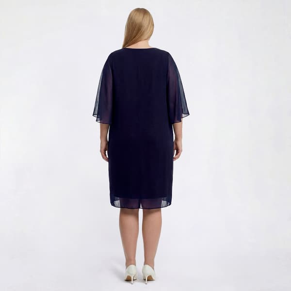 Plus Size Connected Apparel Sheer Sleeve V Neck Shift Dress