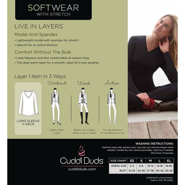 Womens Cuddl Duds&#174; Softwear w/Stretch Long Sleeve V-Neck Top