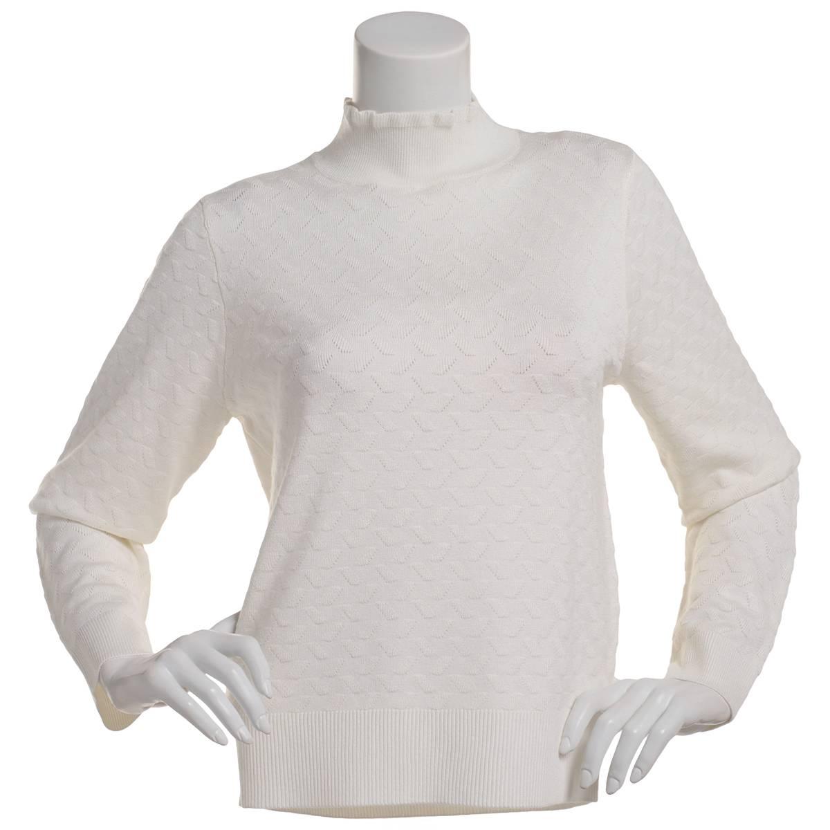 Womens Retrology Ribbed Eyelet Mock Neck Sweater