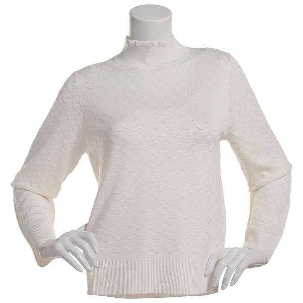 Womens Retrology Ribbed Eyelet Mock Neck Sweater