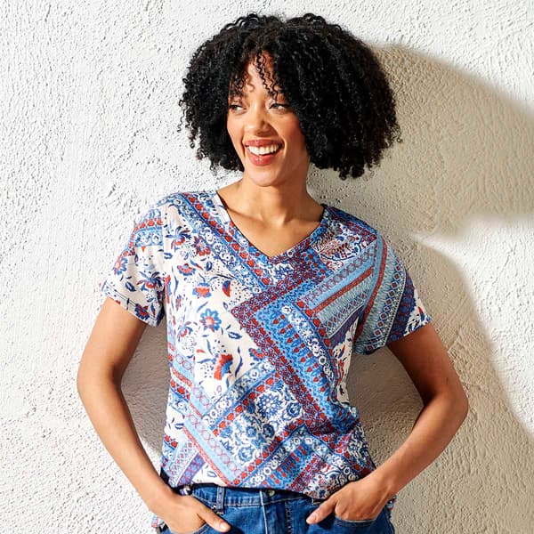 Womens OneWorld American Heritage V-Neck Top - image 