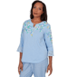 Womens Alfred Dunner Caribbean Blues Floral Embroidery Blouse - image 3
