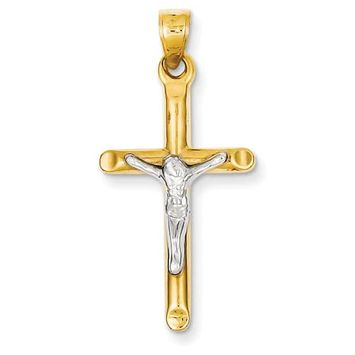 Unisex Gold Classics&#40;tm&#41; 14kt. Two-Tone Hollow Crucifix Pendant - image 