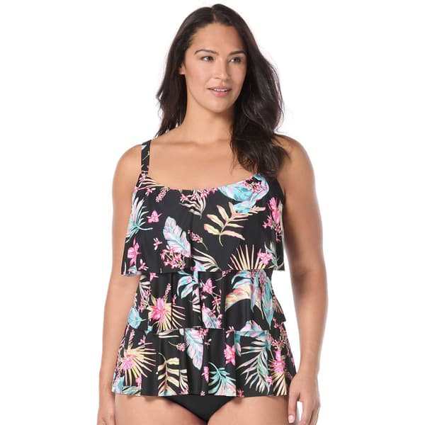 Plus Size Beach House Endless Summer Tiered Tankini Swim Top - image 