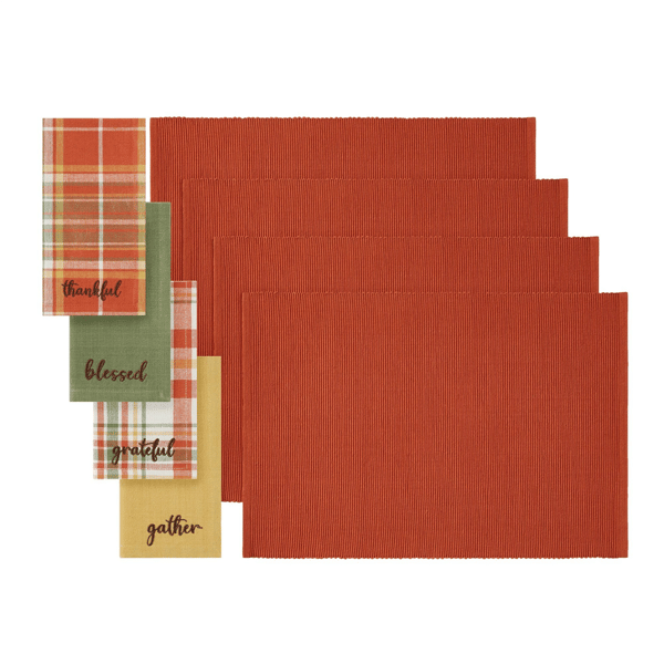 Threadmade Harvest Sentiments Placemat & Napkins Value - Set of 8