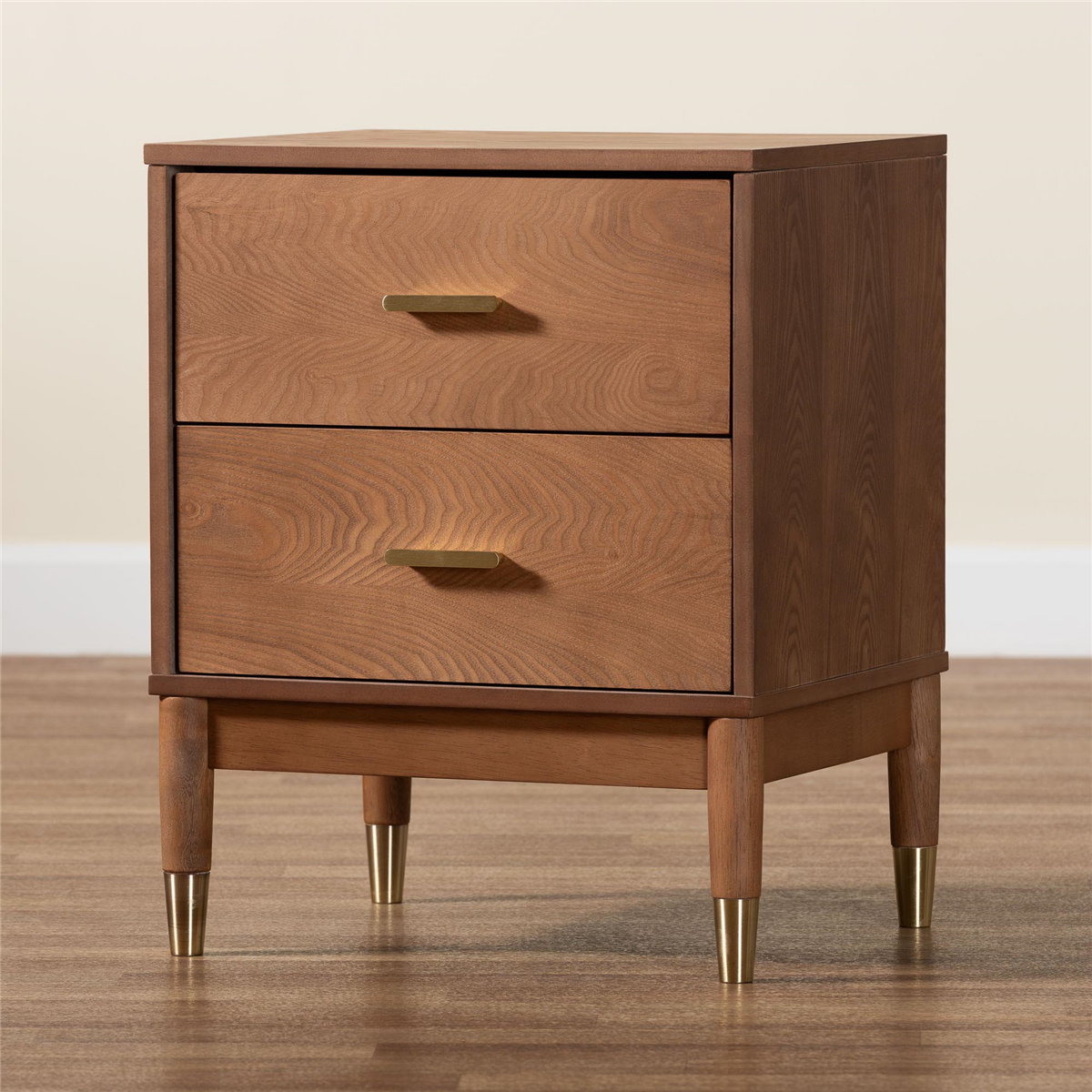 Baxton Studio Mandolin Ash Walnut Wood 2-Drawer Nightstand