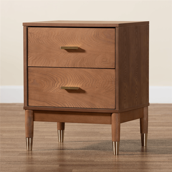 Baxton Studio Mandolin Ash Walnut Wood 2-Drawer Nightstand