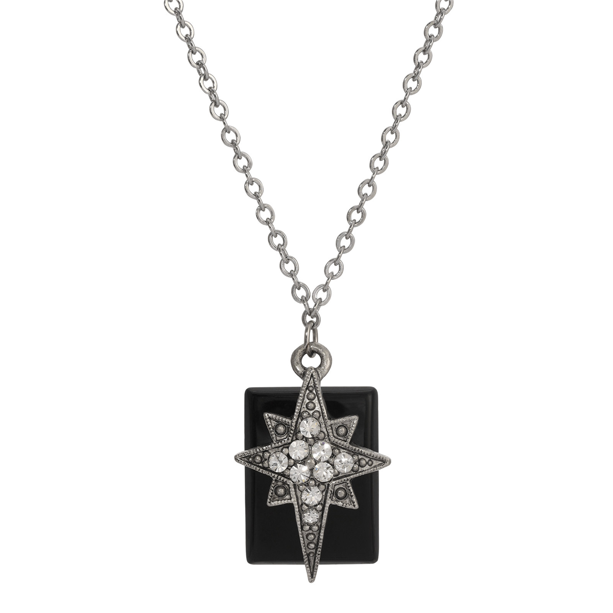 Symbols of Faith Pewter Crystal Star of Bethlehem Onyx Necklace