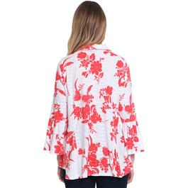 Plus Size Ali Miles 3/4 Bell Sleeve Print Button Front Blouse