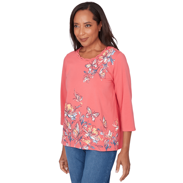 Womens Alfred Dunner Austin 3/4 Sleeve Etched Floral Blouse