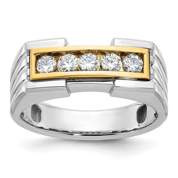 Mens Gentlemens Classics(tm) 14kt. Two Tone Grooved Diamond Ring - image 