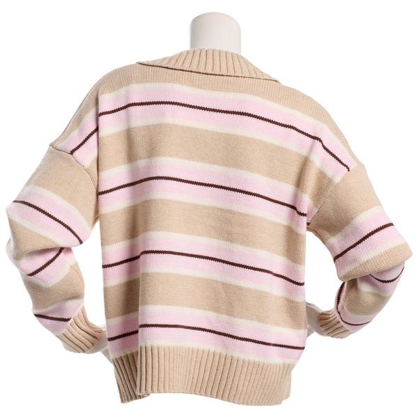 Juniors Pink Rose Jersey Stripe Collar Polo Sweater