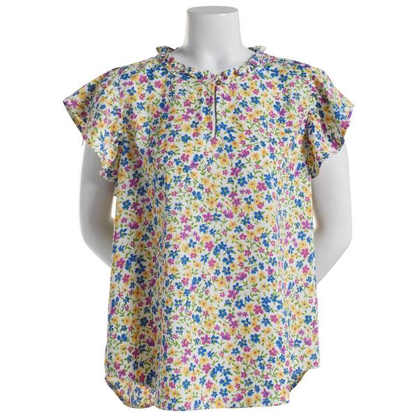 Plus Size Preswick & Moore Ditsy Floral Ruffle Sleeve Blouse - image 