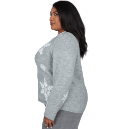 Plus Size Alfred Dunner Vail Snowflake Pearl Heathered Sweater