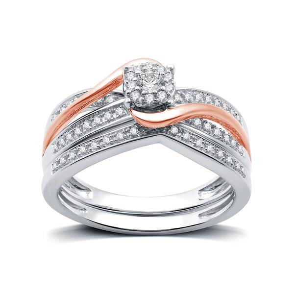 Loveblooms&#40;tm&#41; Two-Tone 1/4cttw. Diamond Halo Bypass Bridal Set - image 