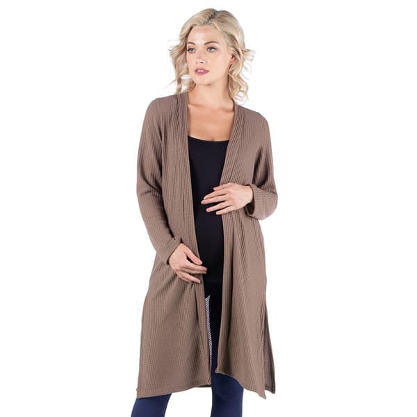 Womens 24/7 Comfort Apparel Waffle Long Sleeve Maternity Cardigan