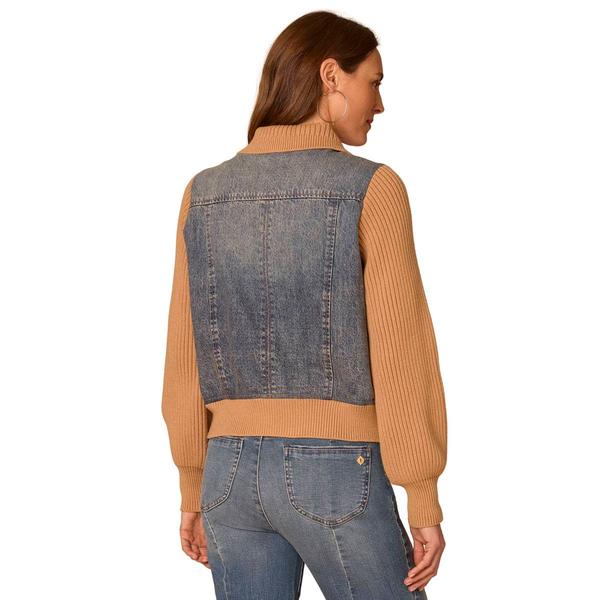 Womens Democracy Button Down Mix Media Denim Jacket